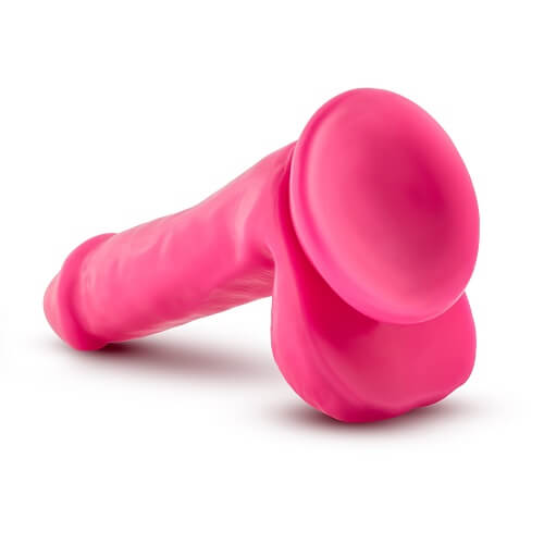 6 Inch Dual Density Cock with Balls Neon Pink