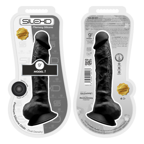 SilexD 9 inch Realistic Silicone Dual Density Dildo with Suction Cup with Balls Black