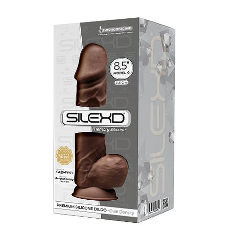 SilexD 8.5 inch Realistic Silicone Dual Density Girthy Dildo with Suction Cup with Balls Brown