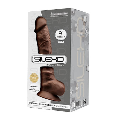 SilexD 9 inch Realistic Silicone Dual Density Dildo with Suction Cup with Balls Brown